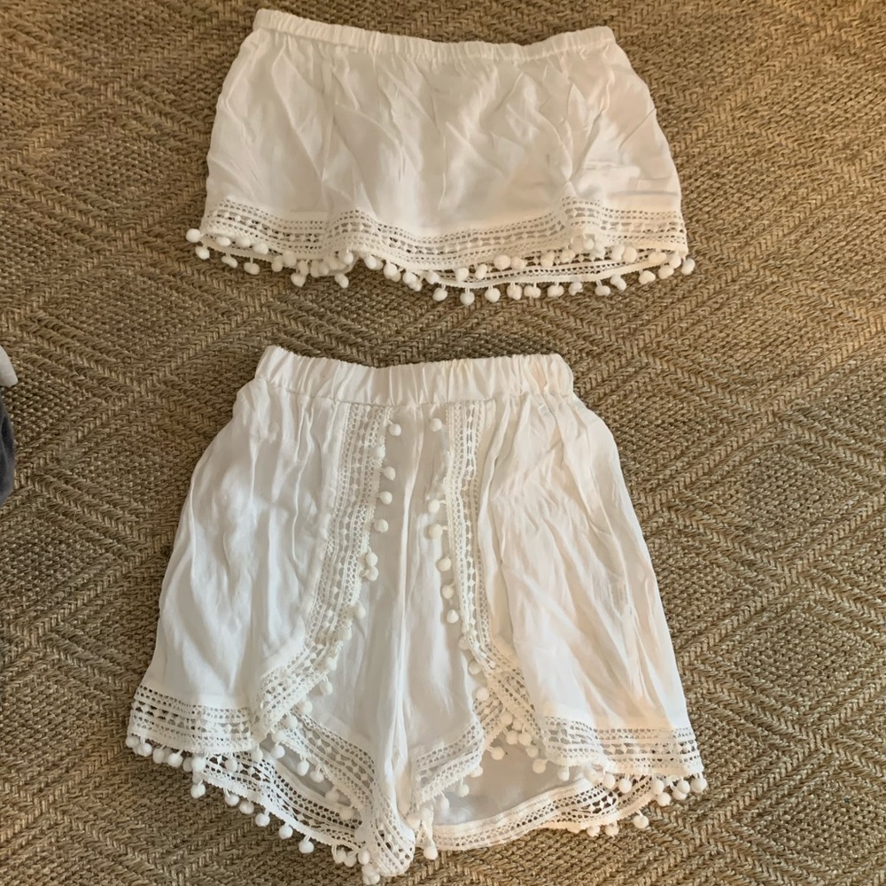 H&M White Pom Pom Two Piece Set